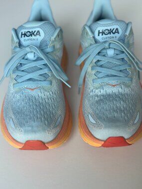 HOKA Clifton 8 Women's US 8 Ice Blue Amber Yellow Running Shoe